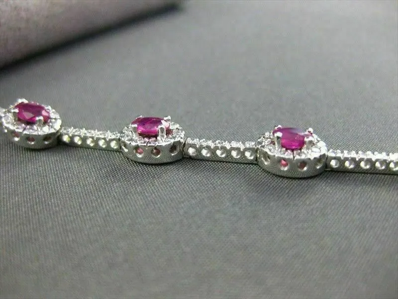 ANTIQUE 4.03CT DIAMOND & AAA RUBY 14KT WHITE GOLD CLUSTER TENNIS BRACELET #112