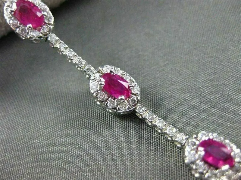 ANTIQUE 4.03CT DIAMOND & AAA RUBY 14KT WHITE GOLD CLUSTER TENNIS BRACELET #112