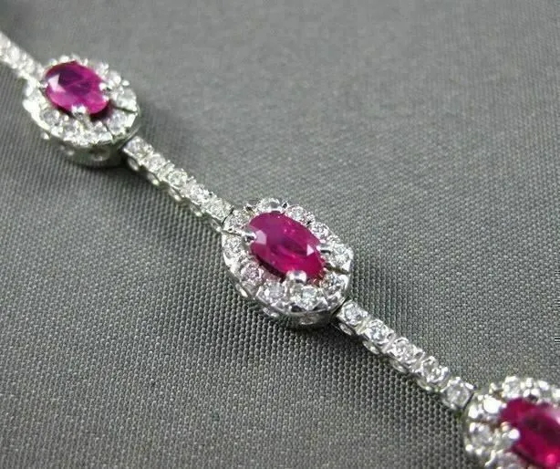 ANTIQUE 4.03CT DIAMOND & AAA RUBY 14KT WHITE GOLD CLUSTER TENNIS BRACELET #112