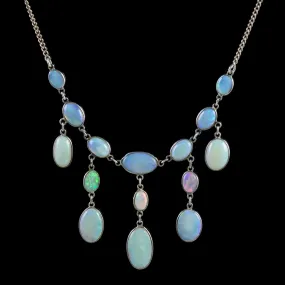 Antique Edwardian Opal Garland Necklace Silver Circa 1910