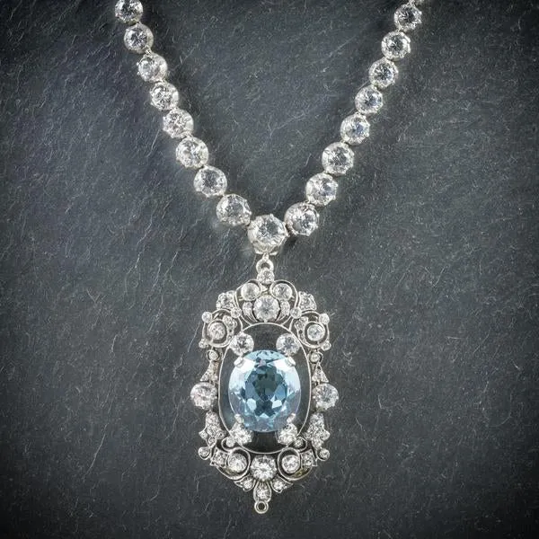 Antique French Victorian Blue White Topaz Necklace Collar Boxed Circa 1900