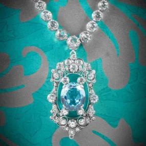 Antique French Victorian Blue White Topaz Necklace Collar Boxed Circa 1900