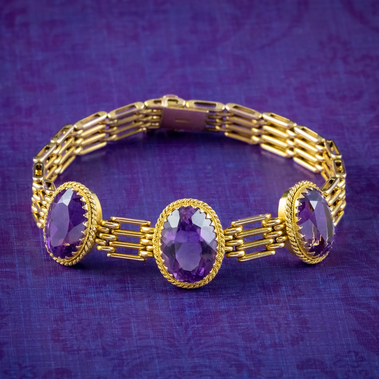 Antique Victorian Amethyst Bracelet 9ct Gold 19ct Of Amethyst