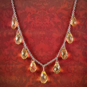 Antique Victorian Citrine Dropper Necklace Silver