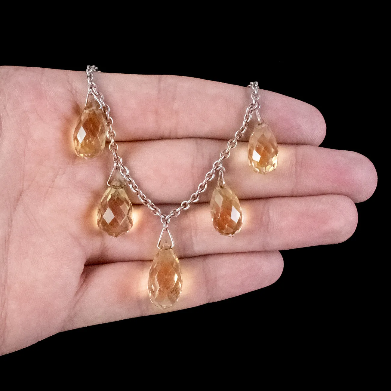 Antique Victorian Citrine Dropper Necklace Silver