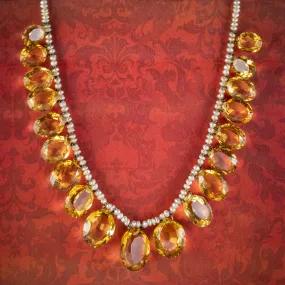 Antique Victorian Citrine Pearl Garland Necklace Circa 1900