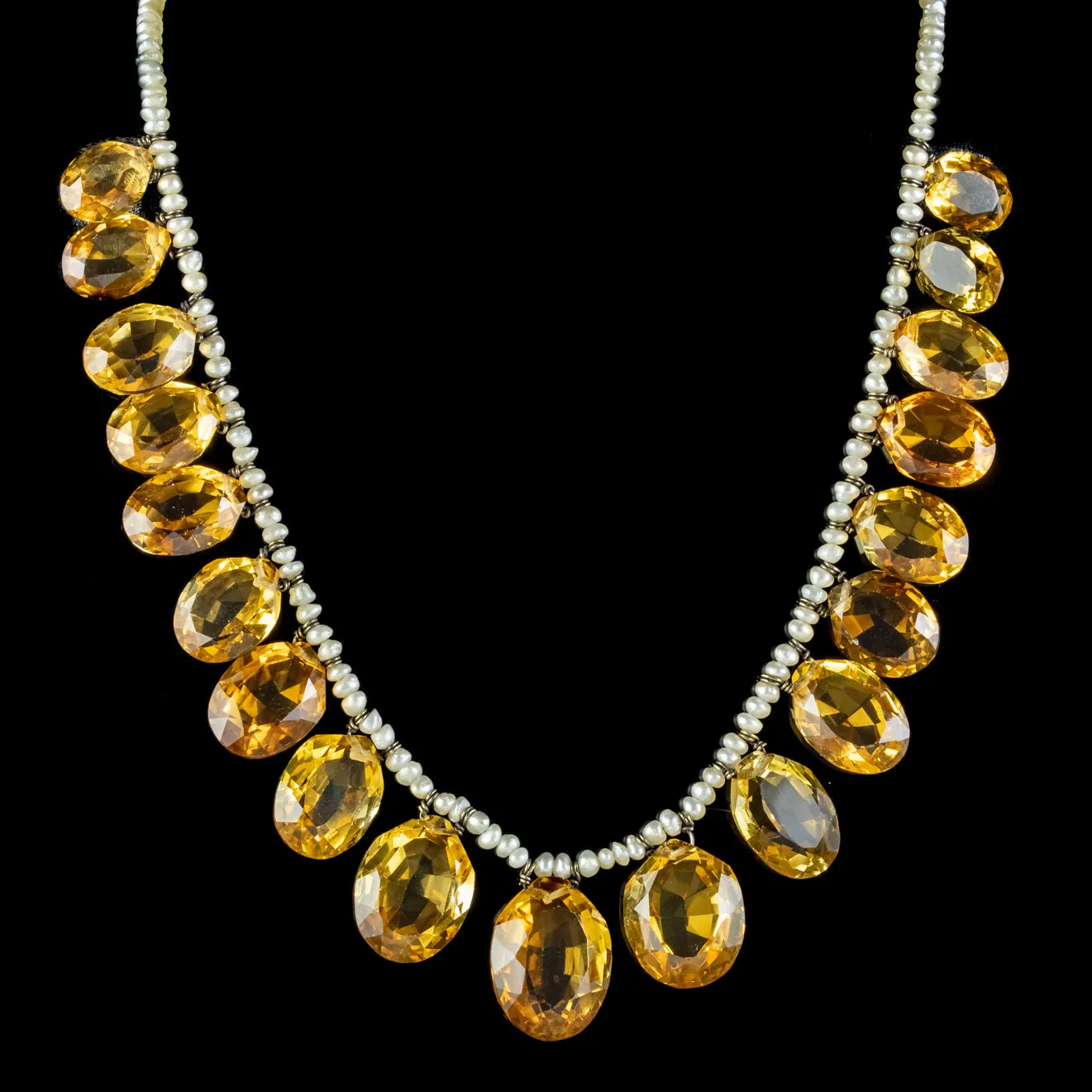 Antique Victorian Citrine Pearl Garland Necklace Circa 1900