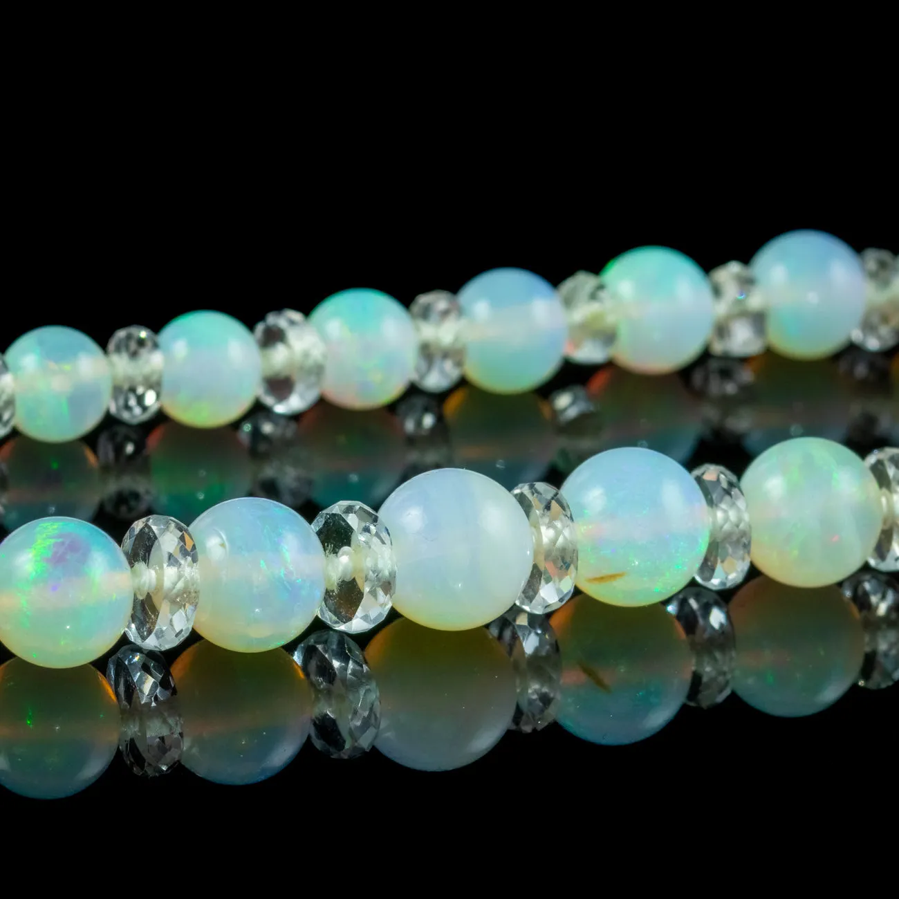 Antique Victorian French Opal Crystal Bead Necklace