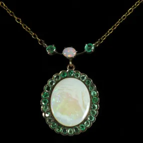 Antique Victorian Opal Emerald 9Ct Gold Necklace Circa 1900