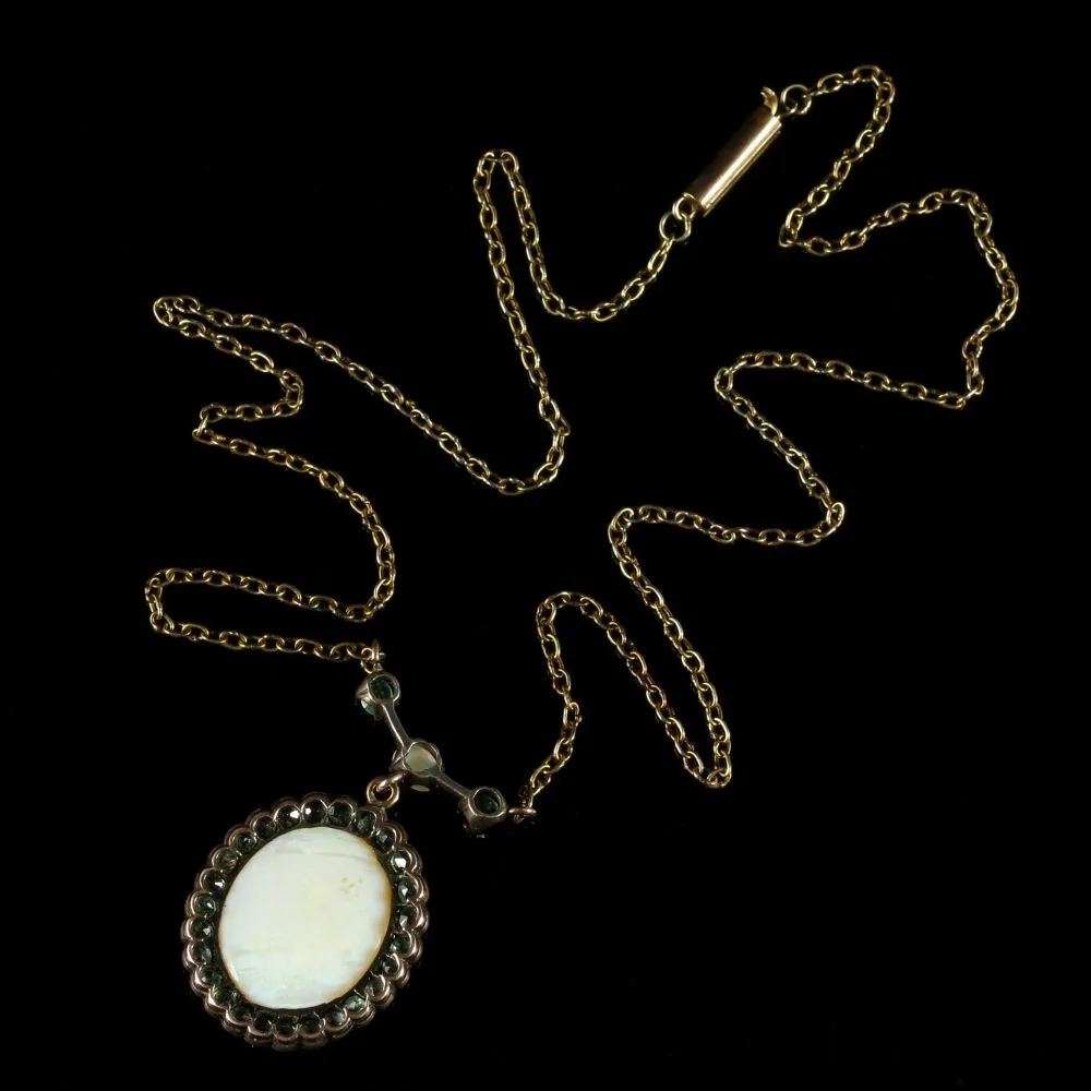 Antique Victorian Opal Emerald 9Ct Gold Necklace Circa 1900