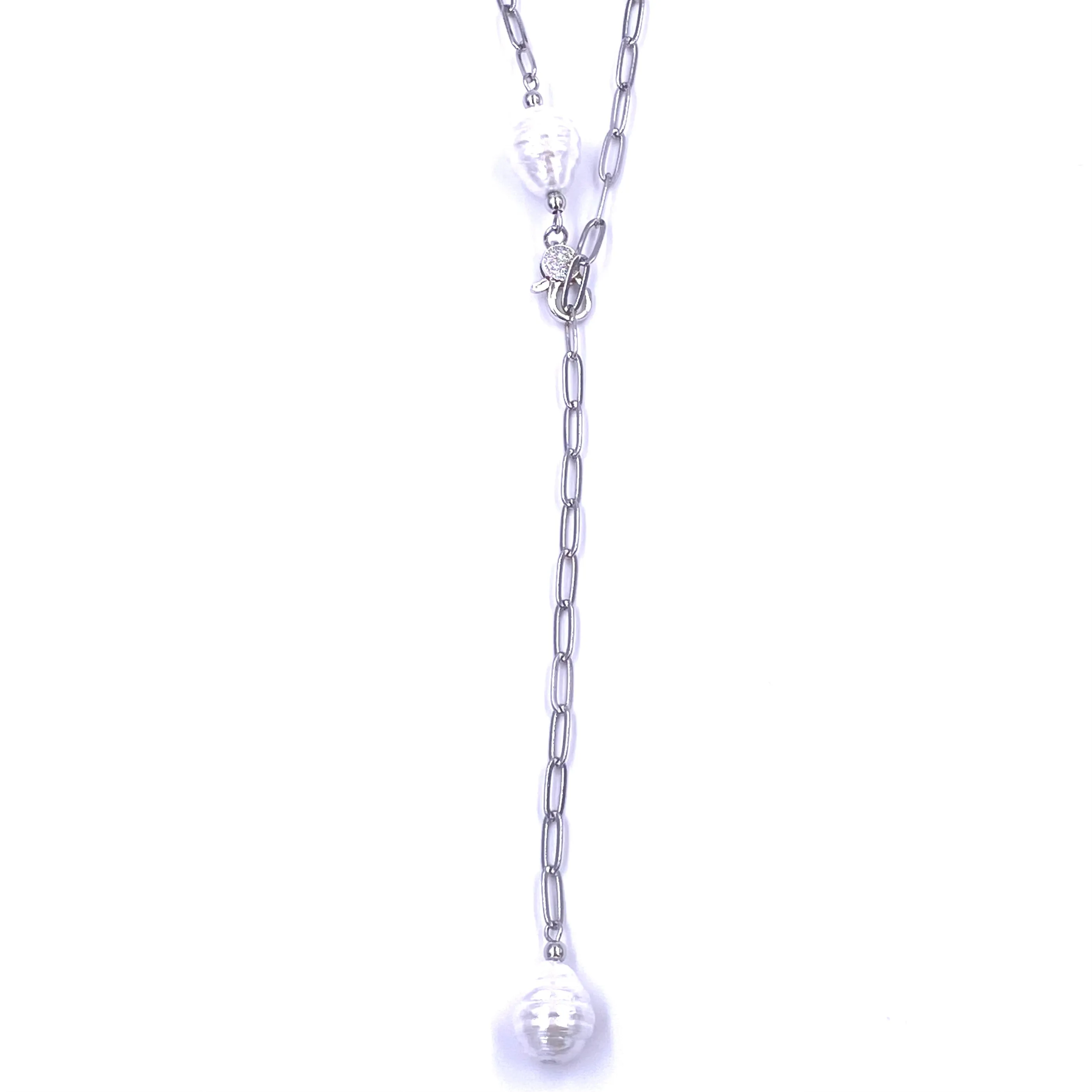 Ashley Gold Stainless Steel Pearl Link Lariat Necklace