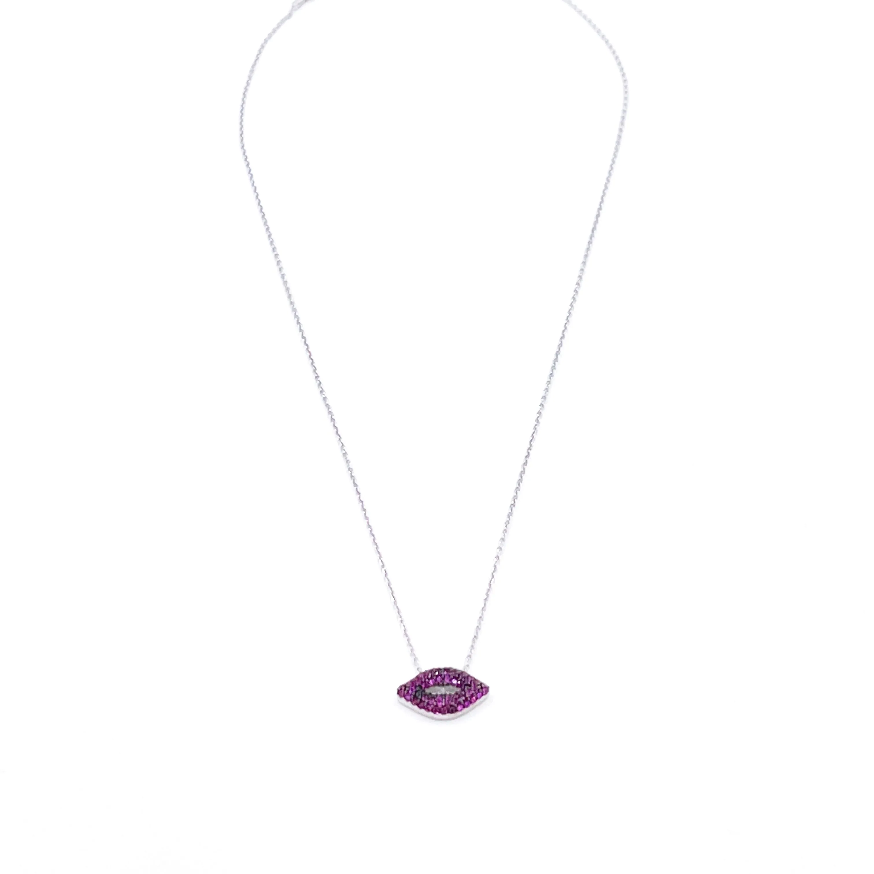 Ashley Gold Sterling Silver Pink CZ Lip Necklace