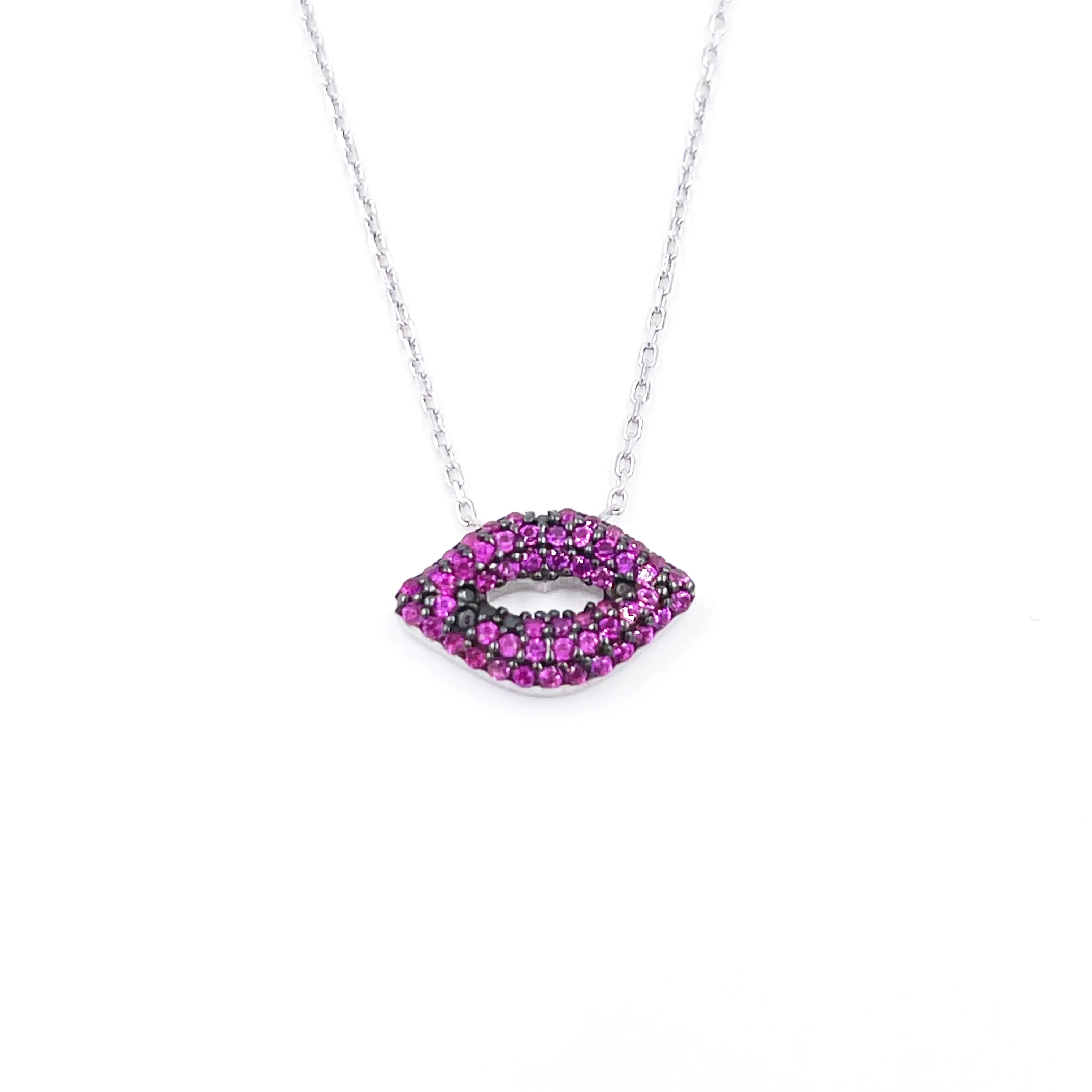 Ashley Gold Sterling Silver Pink CZ Lip Necklace