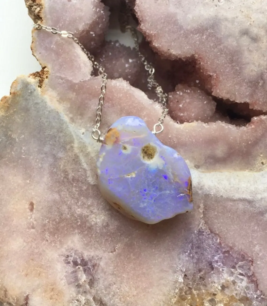 Australian Opal Pendant Necklace Sterling Silver