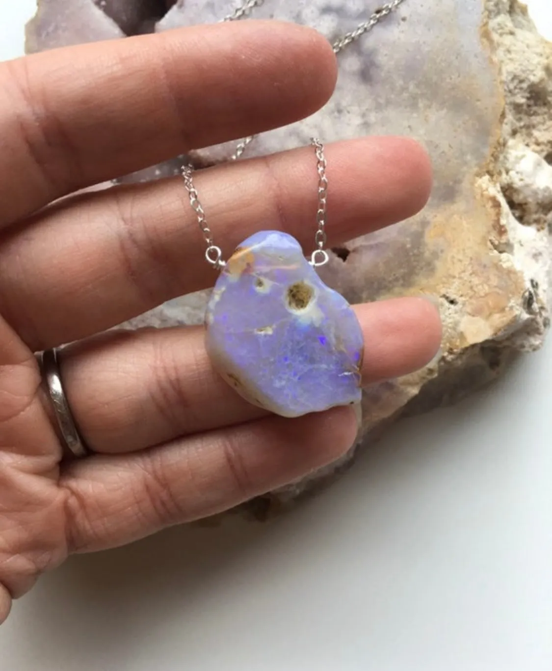 Australian Opal Pendant Necklace Sterling Silver