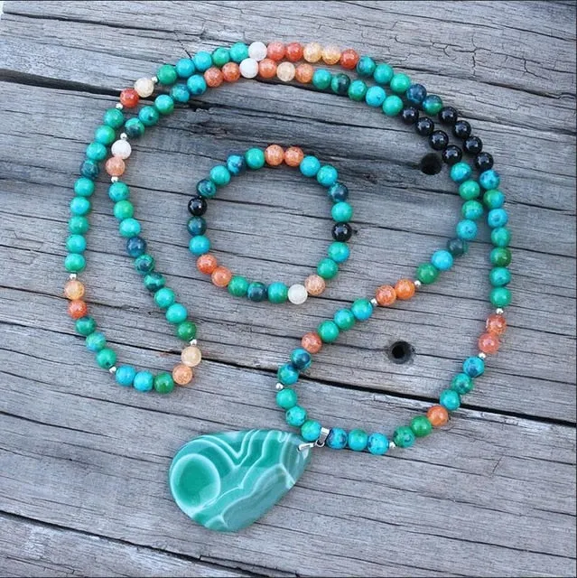 Azurite & Orange Onyx Bracelet/Necklace/Mala Set