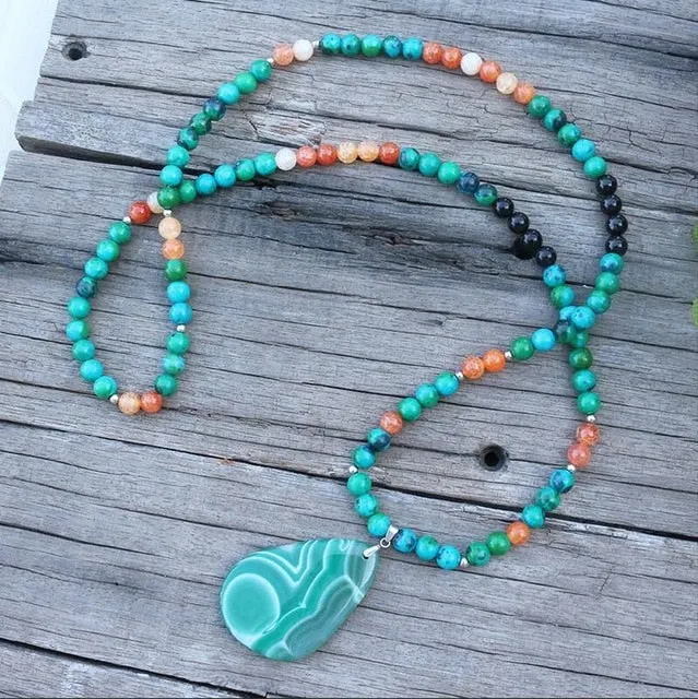 Azurite & Orange Onyx Bracelet/Necklace/Mala Set