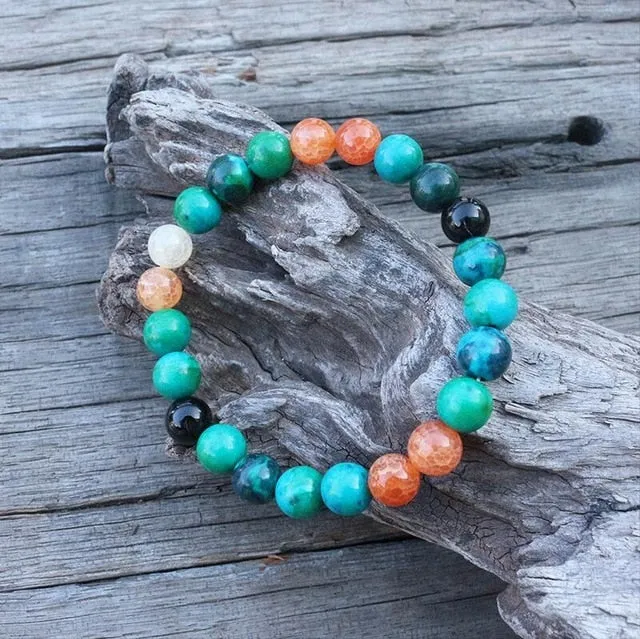 Azurite & Orange Onyx Bracelet/Necklace/Mala Set