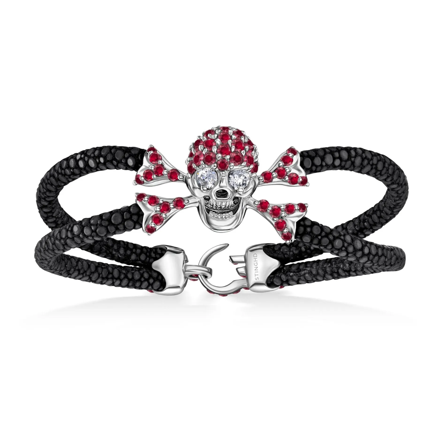 B477 StingHD Silver covered in Rubies with Diamond Eyes and Ruby Clasp