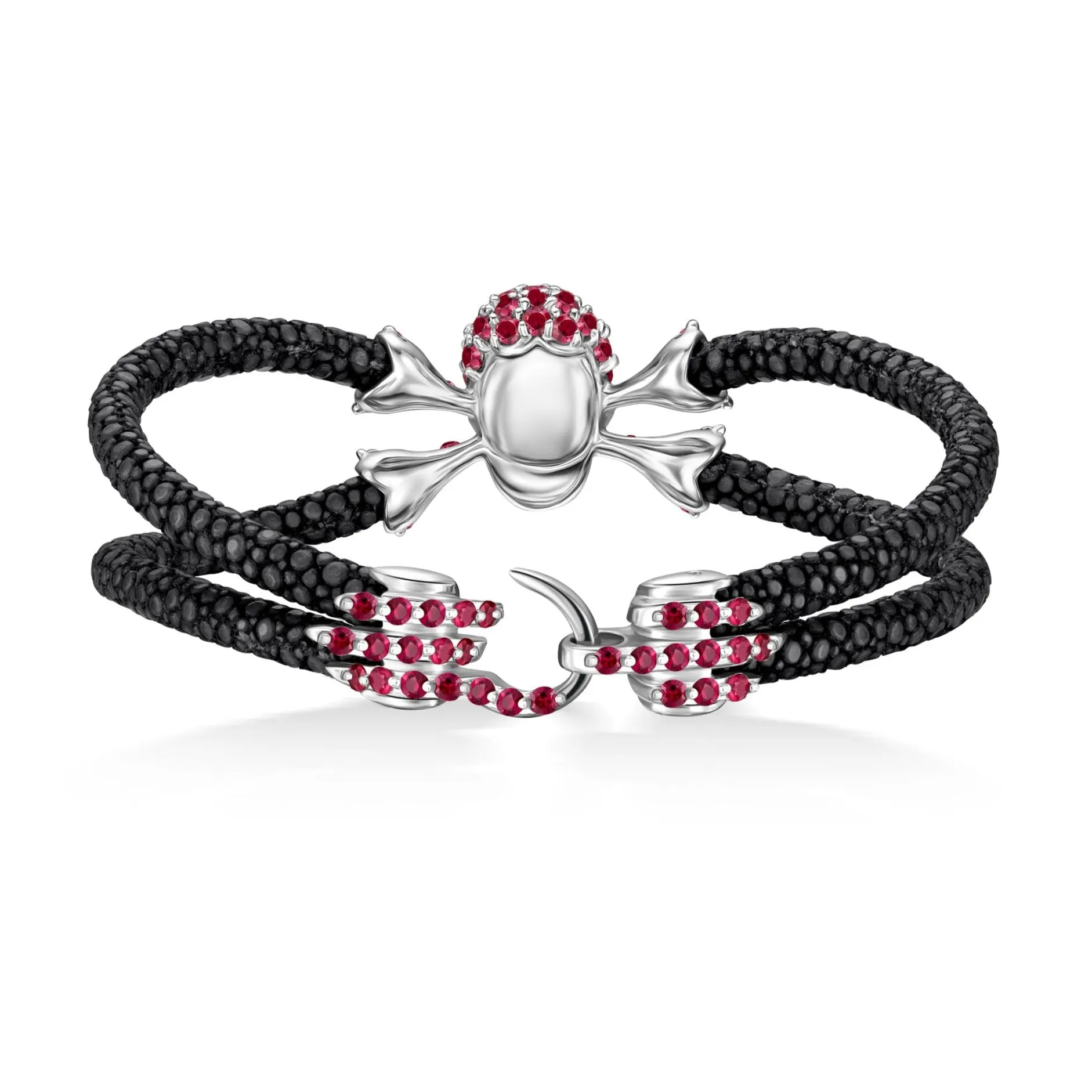 B477 StingHD Silver covered in Rubies with Diamond Eyes and Ruby Clasp