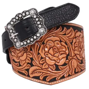 B810 - Natural Rose Tooled Wide V Belt