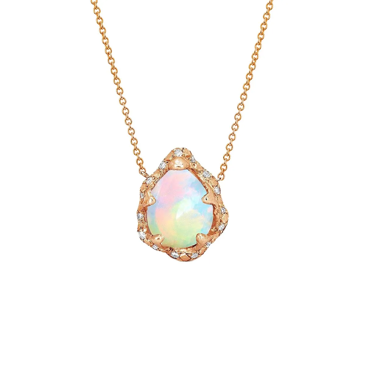 Baby Queen Water Drop White Opal Necklace with Sprinkled Diamonds