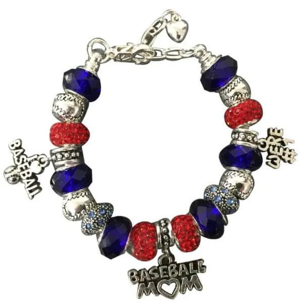 Baseball Mom Beaded Charm Bracelet- Pick Color