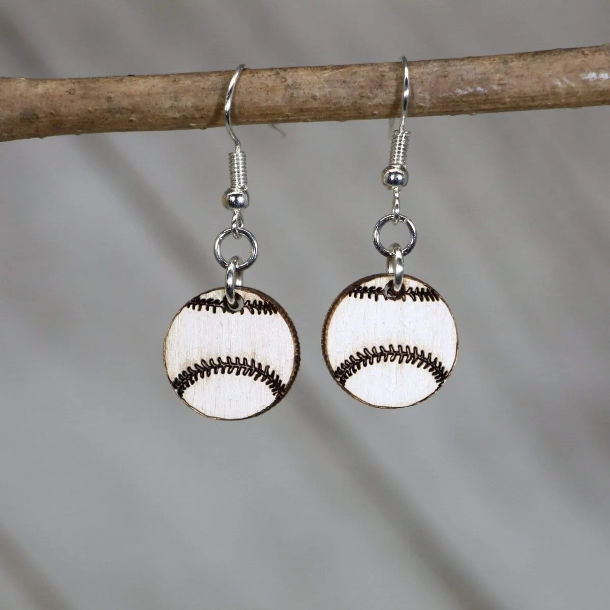 Baseball Wooden Dangle Earrings by Cate's Concepts, LLC