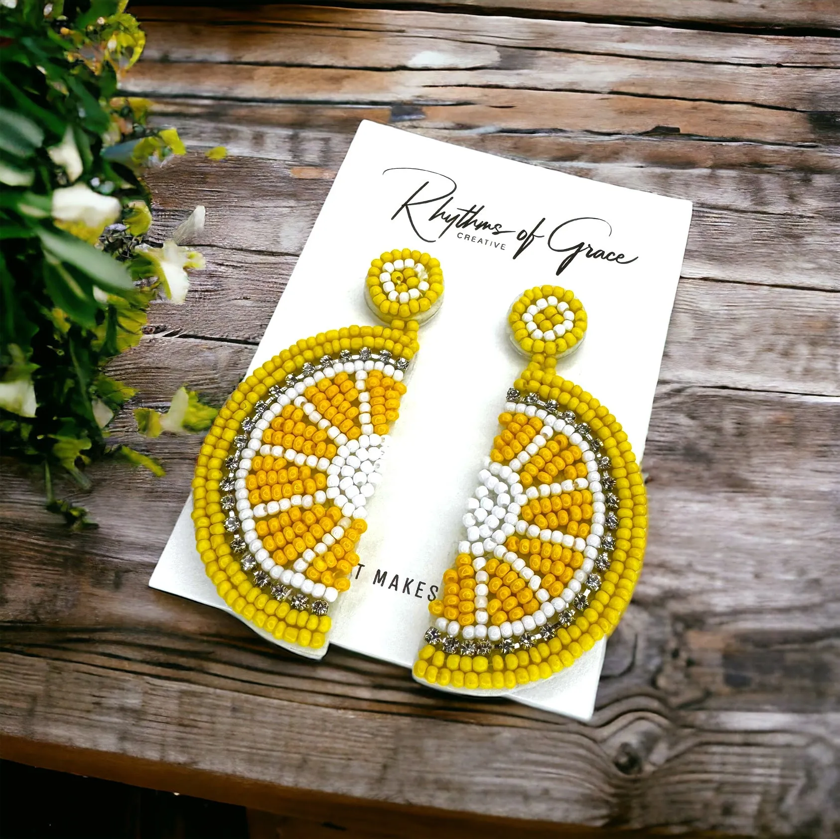 Beaded Lemon Earrings - Fruit Earrings, Handmade Jewelry, Lemon Jewelry, Food Earrings, Lemonade