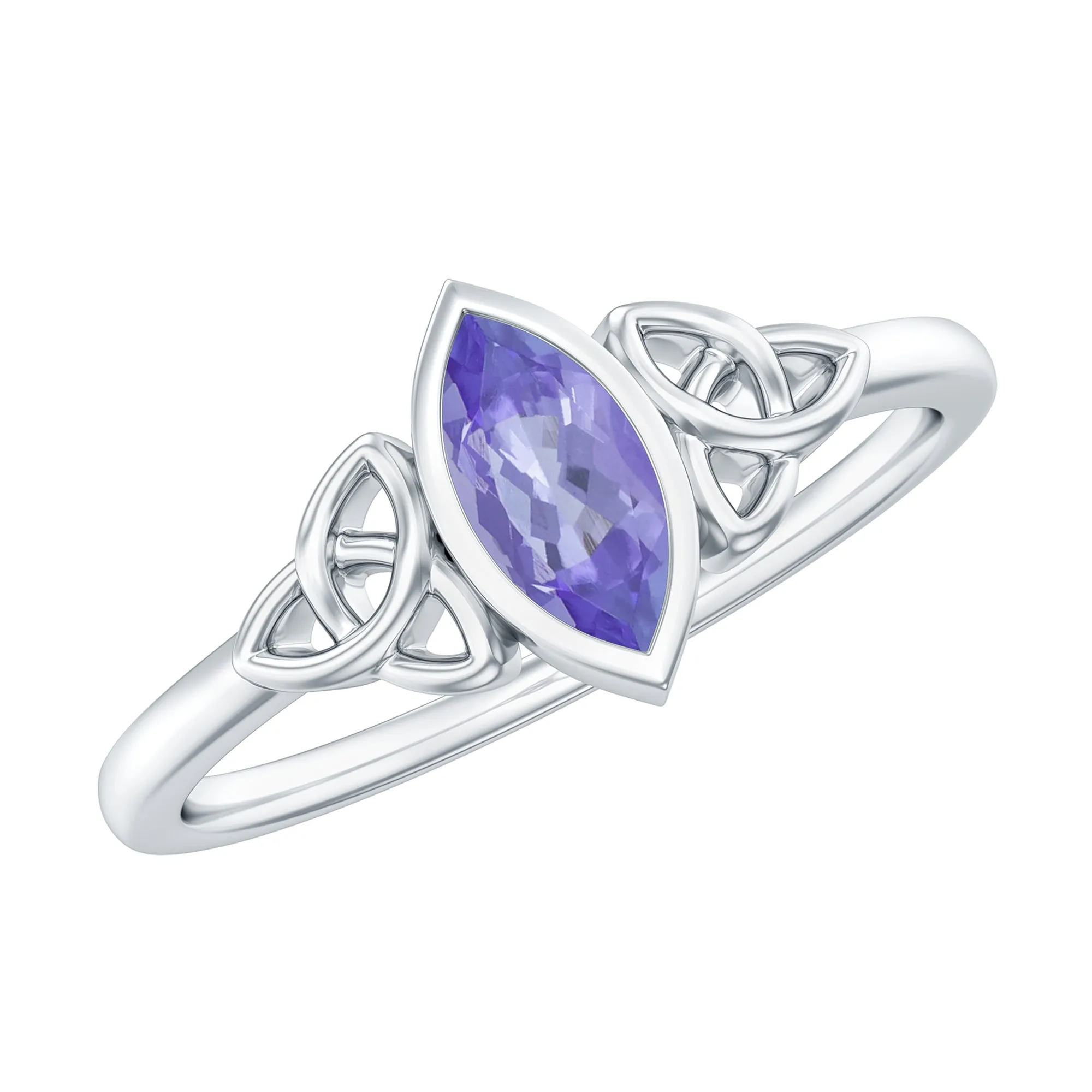 Bezel Set Marquise Cut Tanzanite Solitaire Celtic Knot Ring