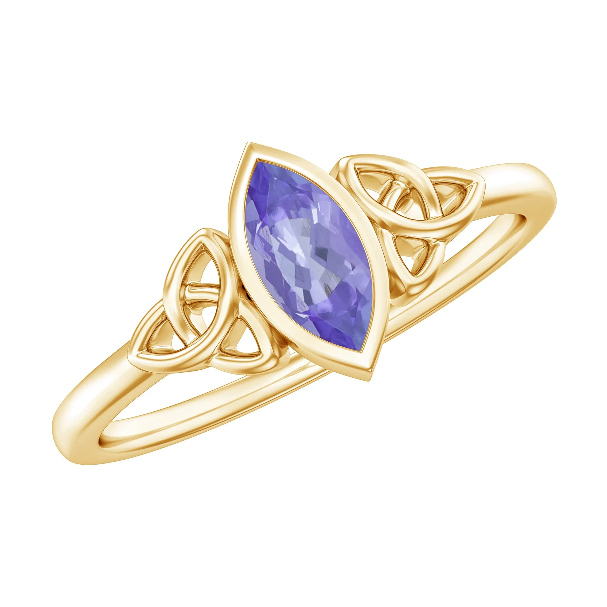 Bezel Set Marquise Cut Tanzanite Solitaire Celtic Knot Ring