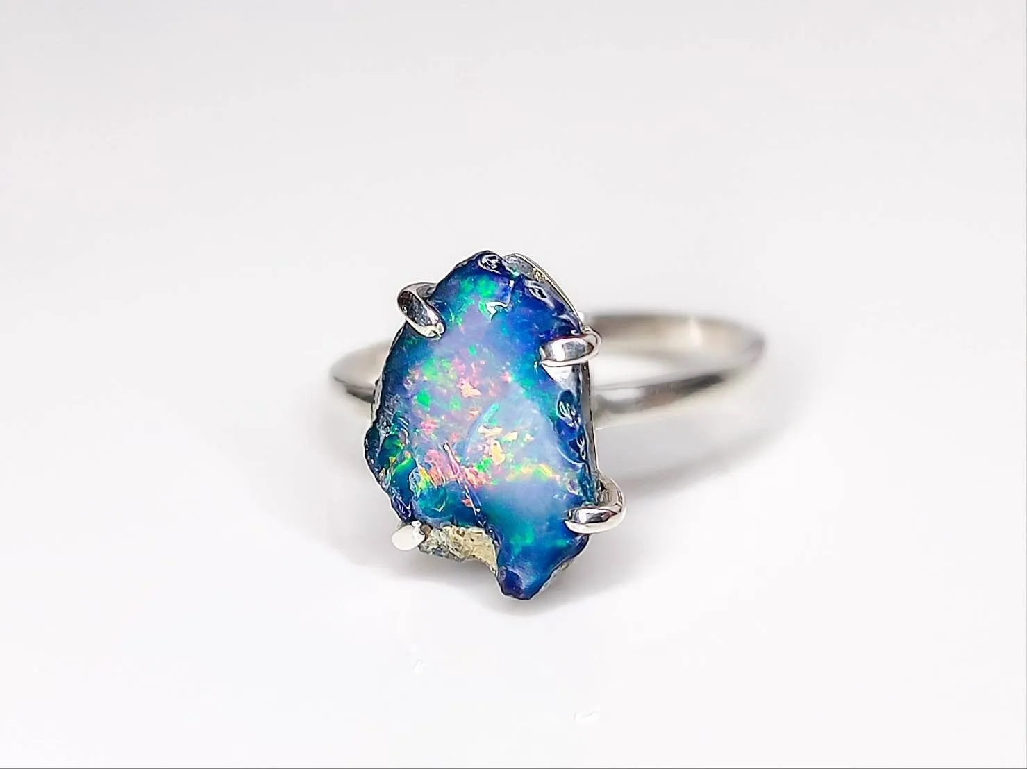 Black Fire Opal Uncut Rough Crystal Ring