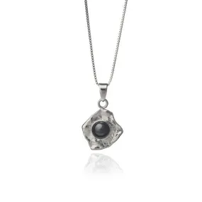 Black lava tear necklace - Pearl