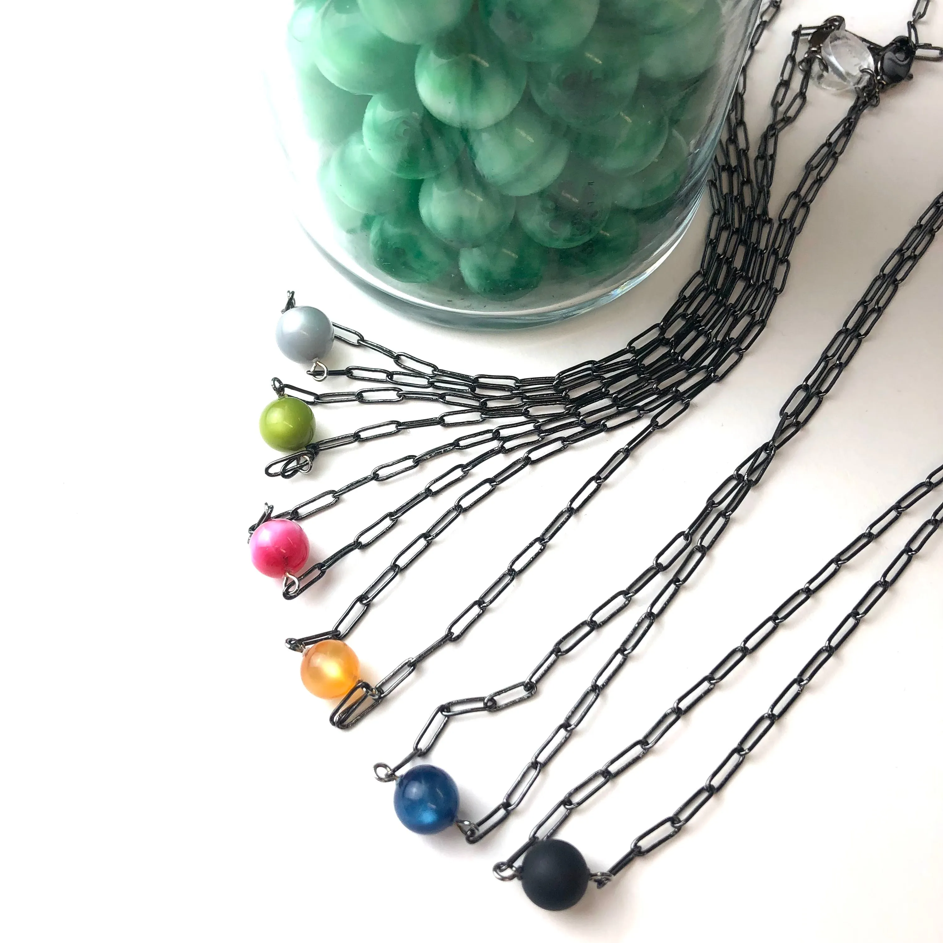 Black Matte Bauble Paperclip Necklace