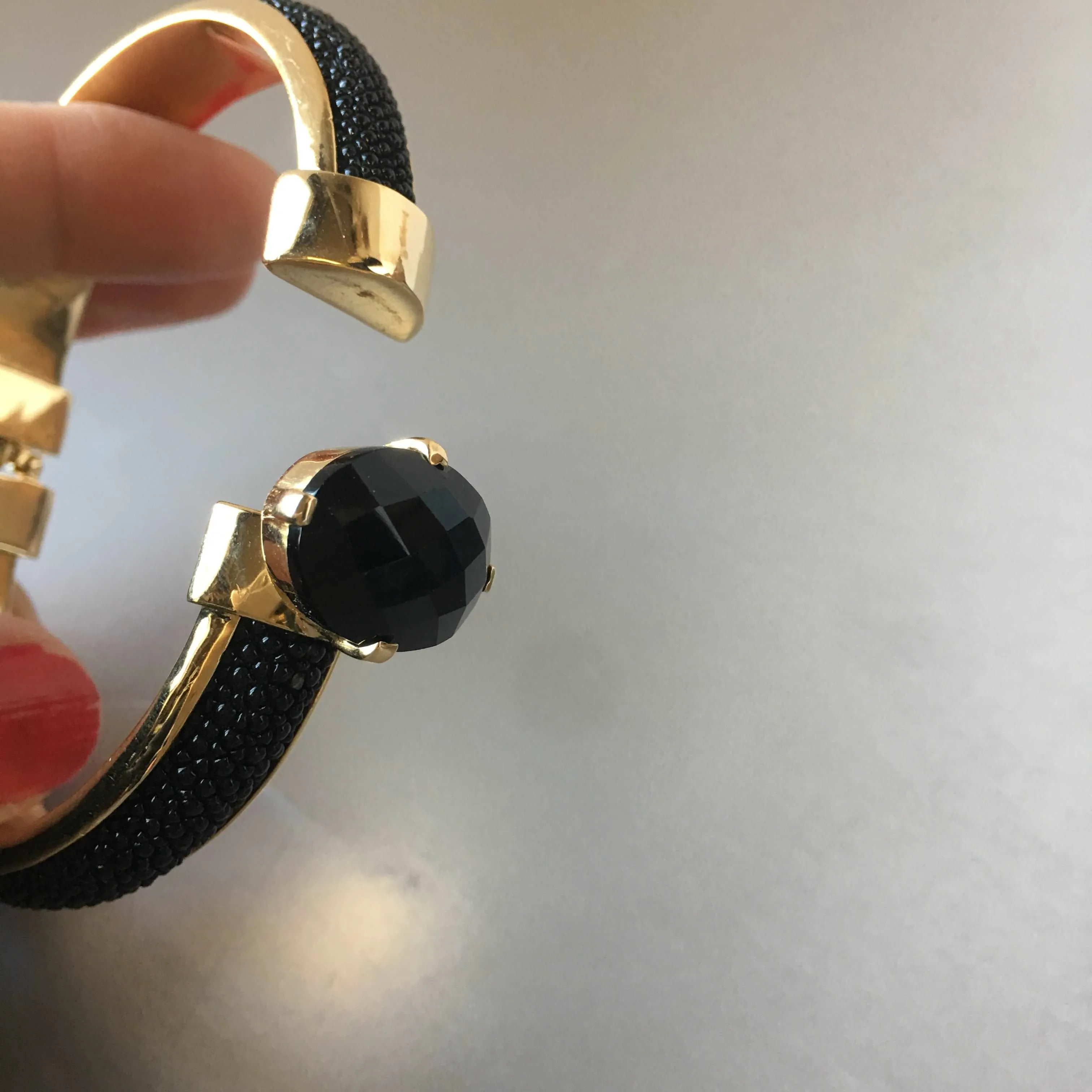 Black Onyx Bangle Golden Bracelet Contemporary Jewelry