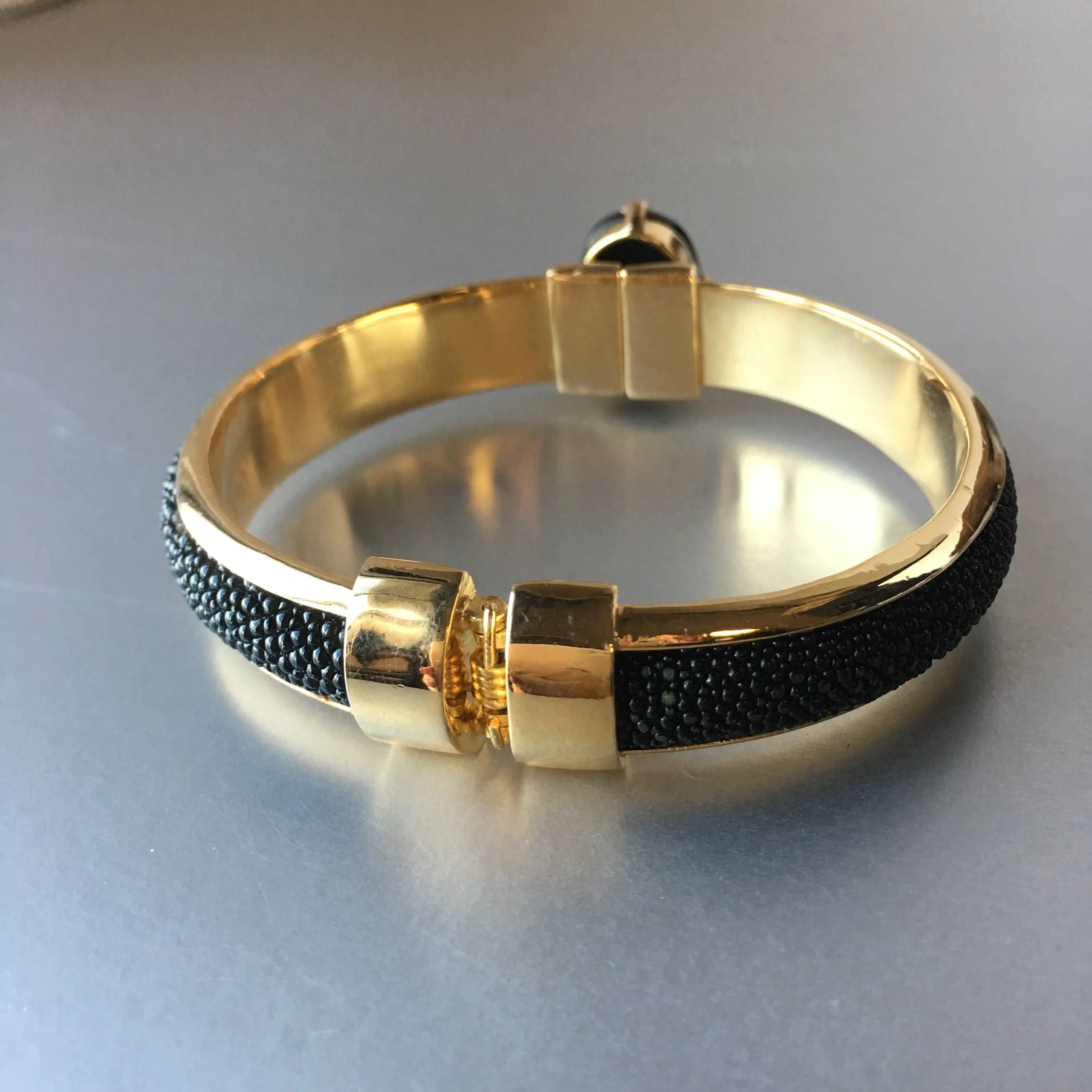 Black Onyx Bangle Golden Bracelet Contemporary Jewelry