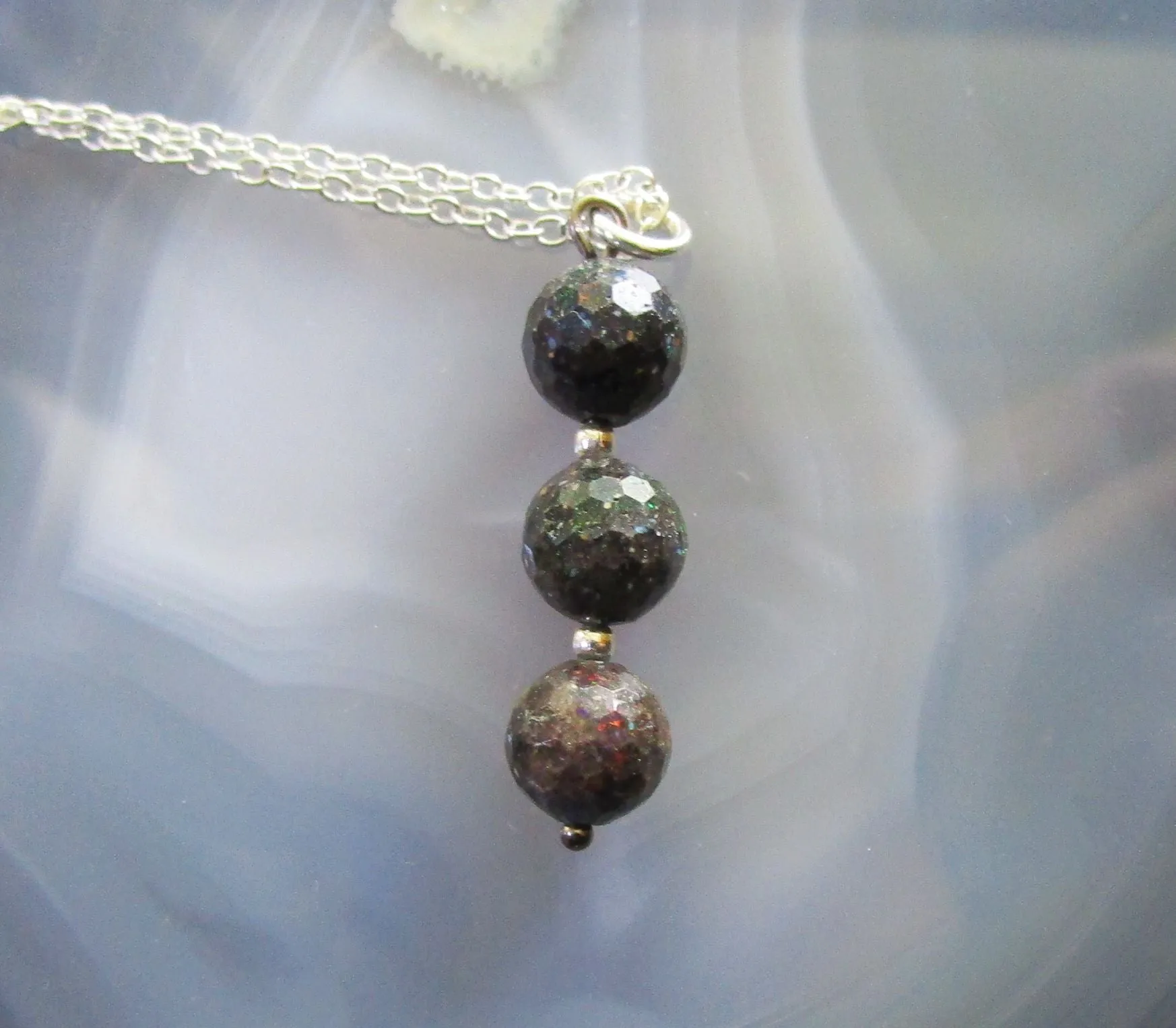 Black Opal Natural Faceted Gemstone Beads Pendant Necklace