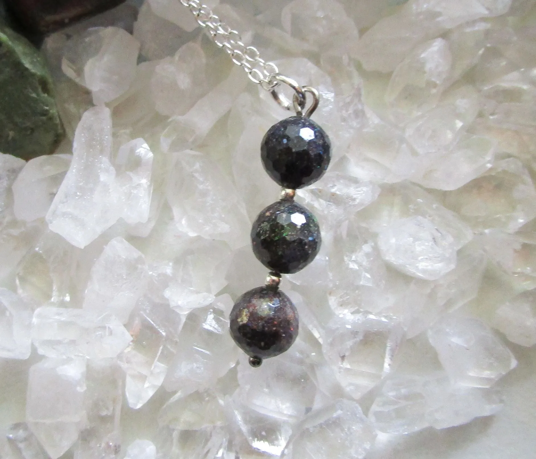 Black Opal Natural Faceted Gemstone Beads Pendant Necklace