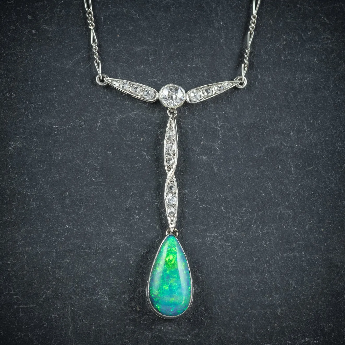 Black Opal Pendant Necklace 18Ct White Gold