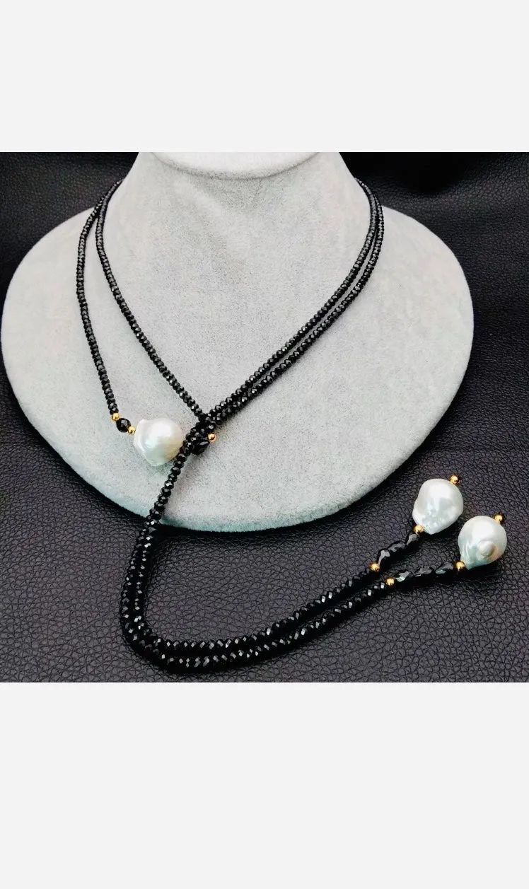 Black Spinel & Baroque Pearl Necklace