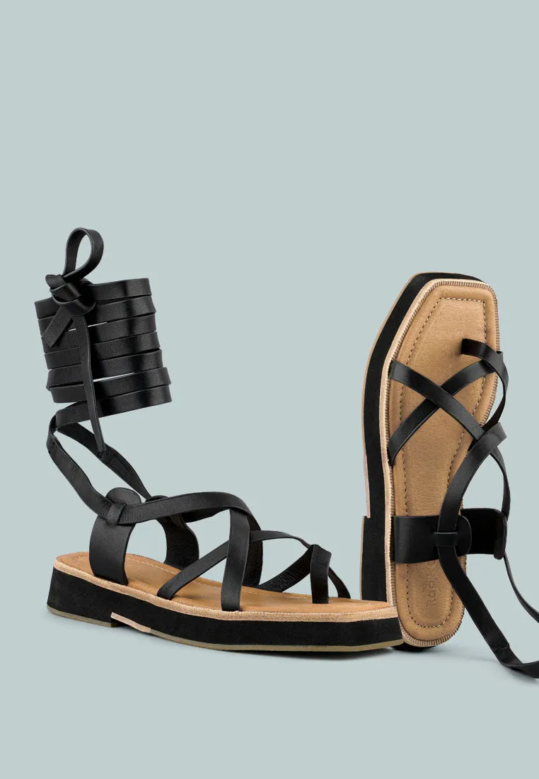 Bledel Lace Up Square Toe Gladiator Sandals