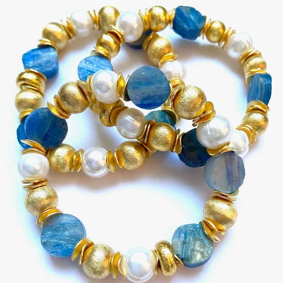 Blue Kyanite and Pearl Gold Vermeil Gemstone Bracelet