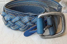 Blue leather belt.