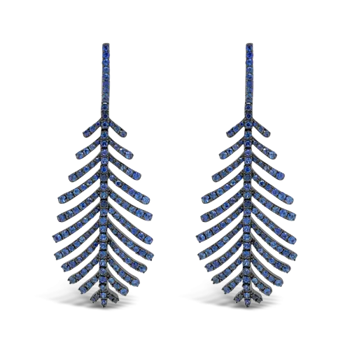 Blue Sapphire Feather Earrings