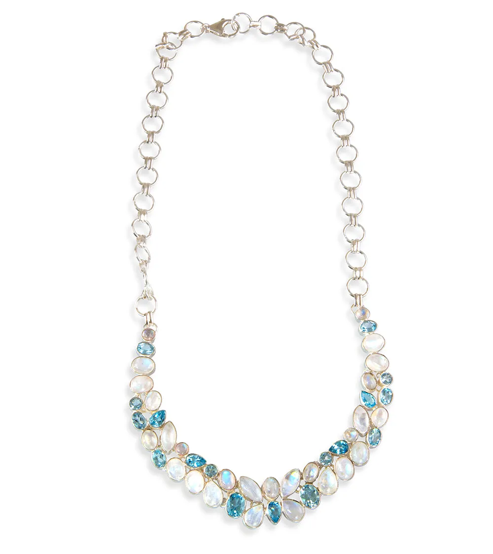 Blue Topaz & Rainbow Moonstone Necklace