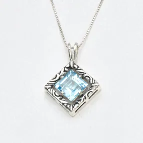 Blue Topaz Boho Pendant - December Birthstone Necklace - Blue Square Necklace