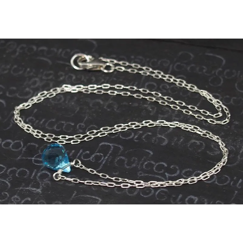 Blue Topaz Necklace On Sterling Silver Chain With Sterling Silver Trigger Clasp 3