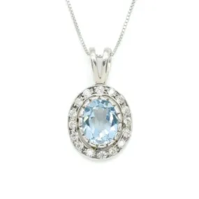 Blue Topaz Pendant - Blue Diamond Necklace  -  Vintage Oval Necklace