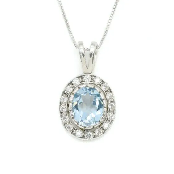 Blue Topaz Pendant - Blue Diamond Necklace  -  Vintage Oval Necklace