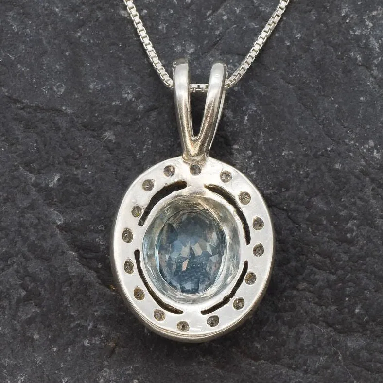 Blue Topaz Pendant - Blue Diamond Necklace  -  Vintage Oval Necklace